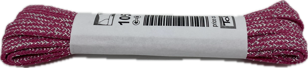 Flat Patterned Shiny Lurex Shoelaces Dark Pink Silver - 8mm wide