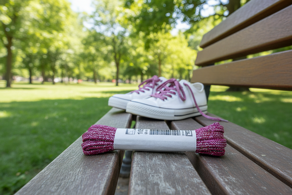 a pair of flat dark pink and silver glitter shoelaces