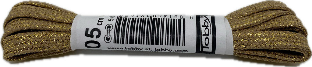 Flat Patterned Shiny Lurex Shoelaces Gold - 8mm wide