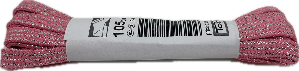 Flat Patterned Shiny Lurex Shoelaces Hot Pink Silver - 8mm wide