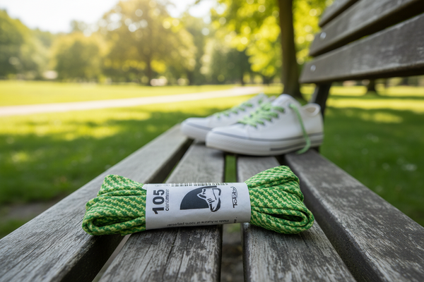a pair Flat Patterned Shoelaces Green Pale Green 12mm wide