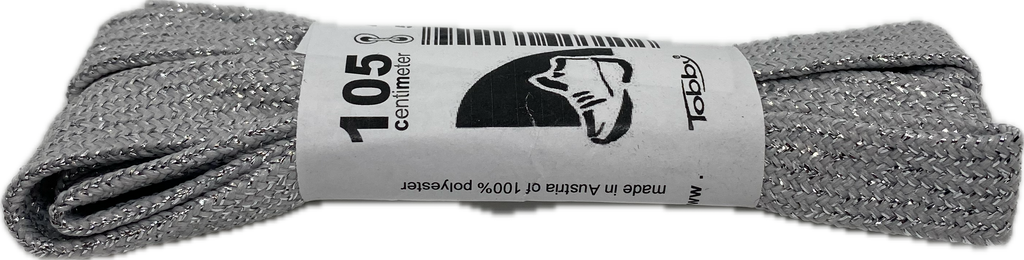 Flat Patterned Wide Lurex Shoelaces Silver - 13mm wide