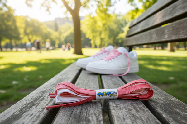 a pair of flat tie dye pink 10mm wide shoelaces
