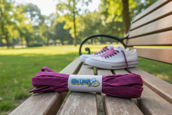 a pair of flat plum 10mm wide shoelaces