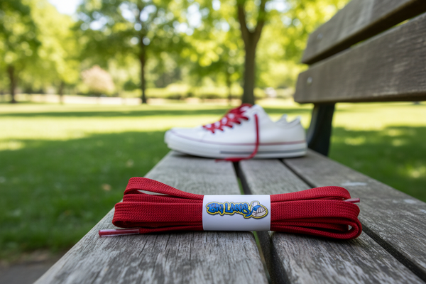 a pair of flat 8mm wide red shoelaces