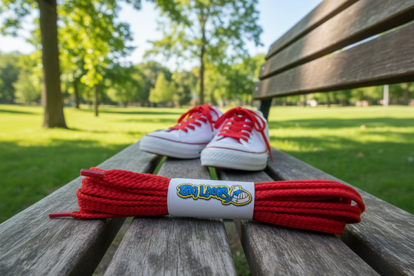 a pair of flat red 10mm wide shoelaces