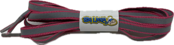 a pair of flat 10mm wide neon pink shoelaces with a reflective strip

