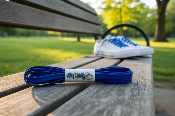 a pair of Royal Blue PU leather shoelaces