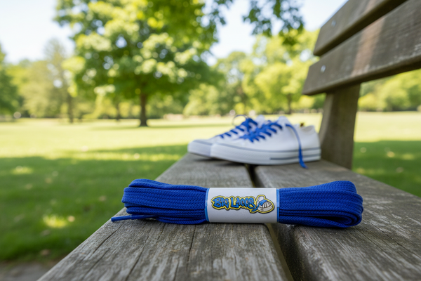 a pair of flat royal blue cotton shoelaces
