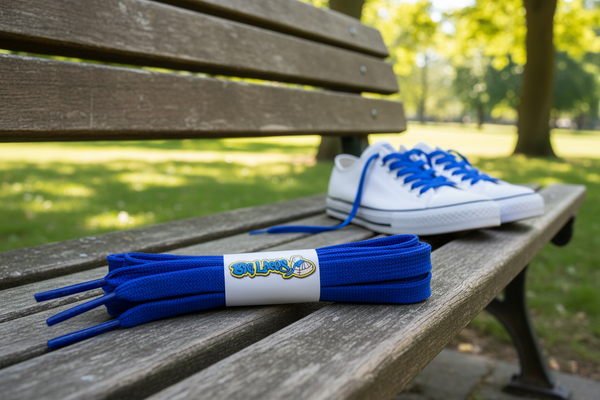 a pair of flat 8mm wide royal blue shoelaces
