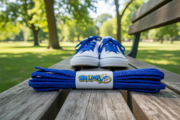a pair of flat royal blue 10mm wide shoelaces