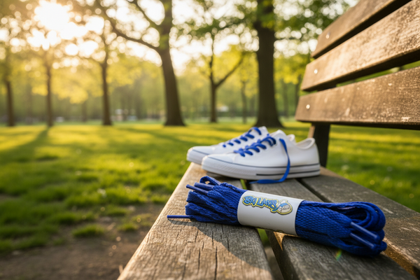 a pair of flat royal blue 10mm wide shoelaces