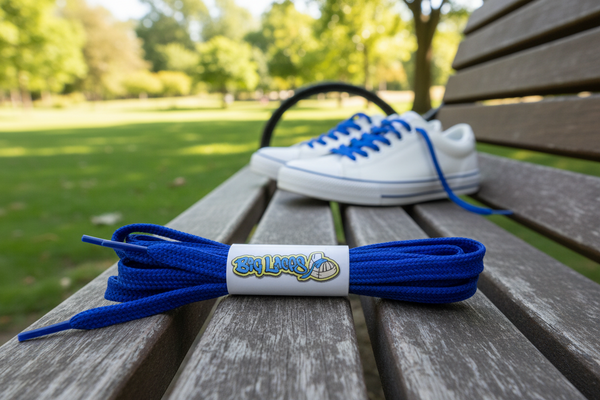 a pair of flat royal blue shoelaces