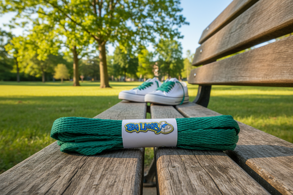a pair of flat sea green 10mm wide shoelaces