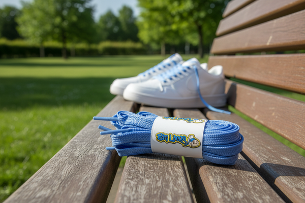 a pair of flat 8mm wide sky blue shoelaces