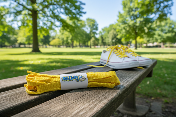 a pair of flat sun yellow 10mm wide shoelaces
