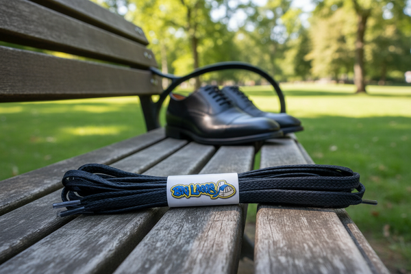 a pair of flat black waxed cotton shoelaces
