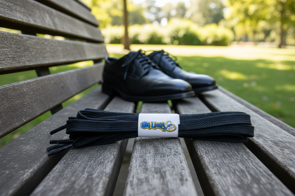 a pair of flat black waxed cotton shoelaces