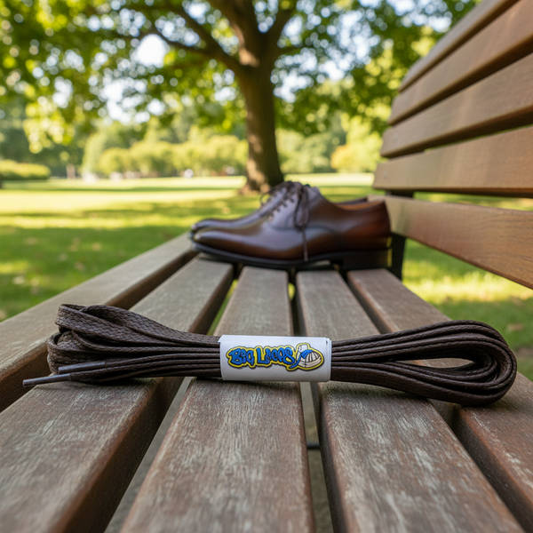 a pair of flat brown waxed cotton shoelaces
