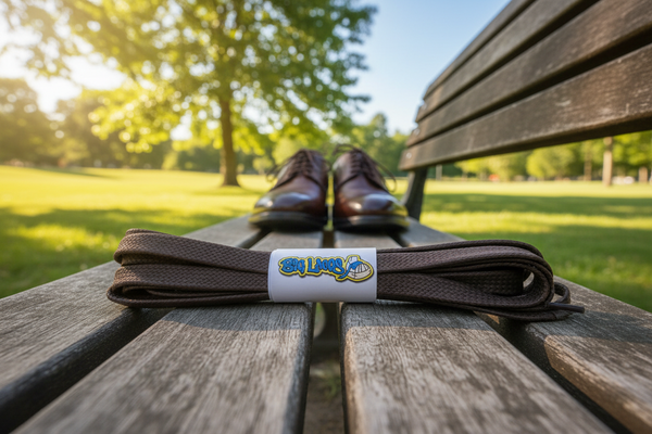 a pair of flat brown waxed cotton shoelaces