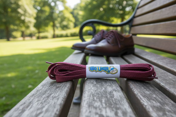 a pair of flat burgundy waxed cotton shoelaces
