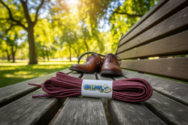 a pair of flat burgundy waxed cotton shoelaces