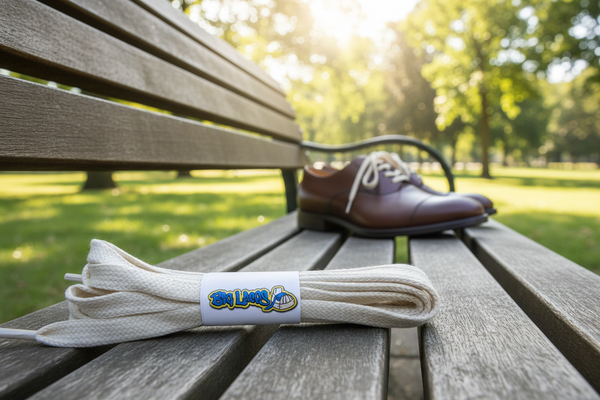 a pair of flat cream natural off white waxed cotton shoelaces