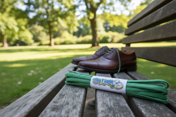 a pair of flat green waxed cotton shoelaces