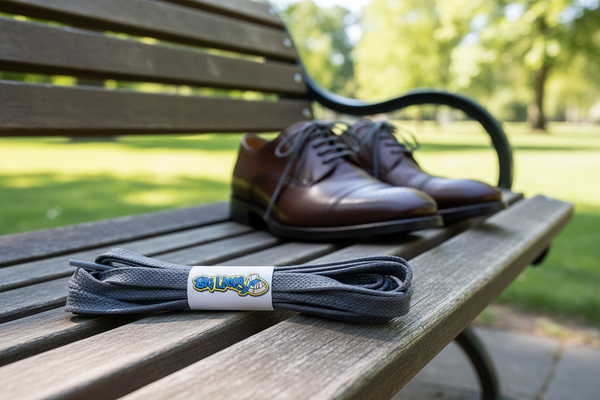 a pair of flat grey waxed cotton shoelaces