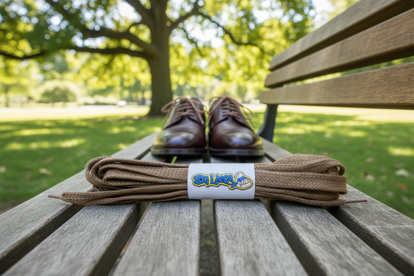 a pair of flat light brown waxed cotton shoelaces