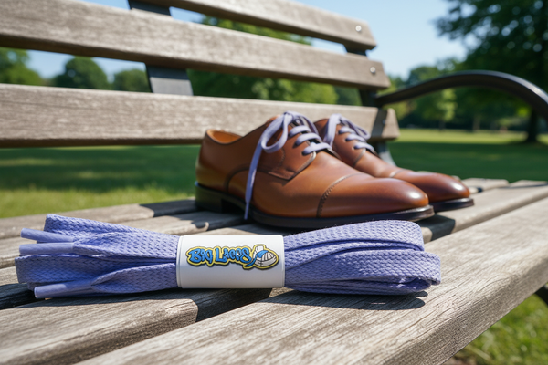 a pair of flat lilac waxed cotton shoelaces
