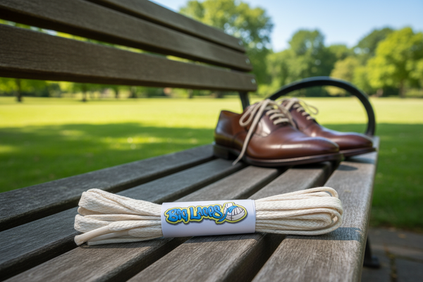 a pair of flat natural off white waxed cotton shoelaces