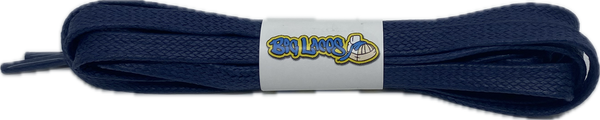 a pair of flat navy blue waxed cotton shoelaces