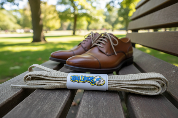a pair of flat oatmeal waxed cotton shoelaces