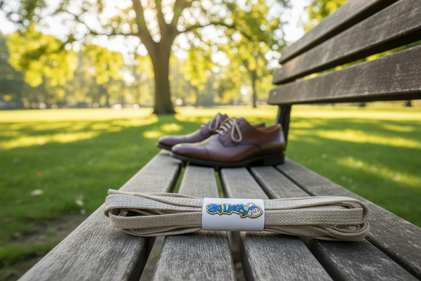 a pair of flat oatmeal waxed cotton shoelaces