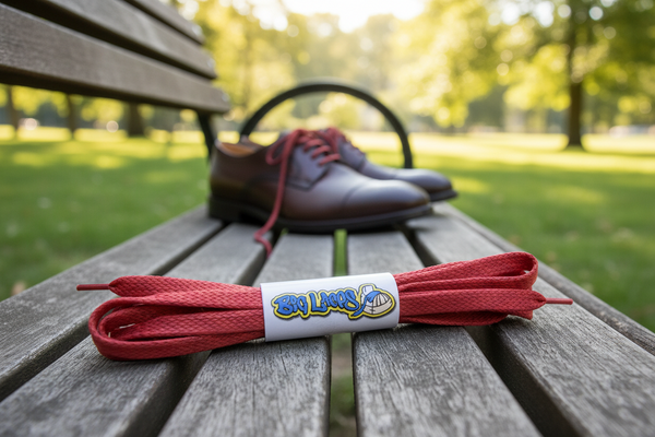 a pair of flat red waxed cotton shoelaces