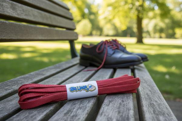 a pair of flat red waxed cotton shoelaces