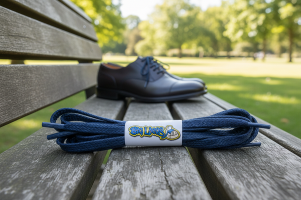 a pair of flat slate waxed cotton shoelaces
