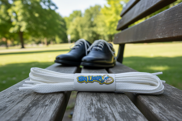 a pair of flat white waxed cotton shoelaces