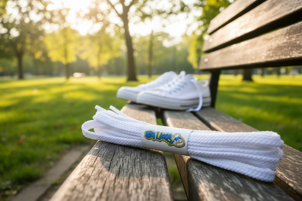 a pair of flat white 10mm wide shoelaces