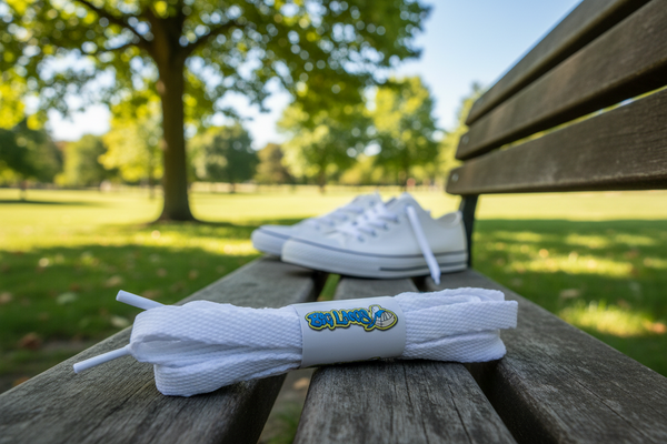a pair of flat white 10mm wide shoelaces
