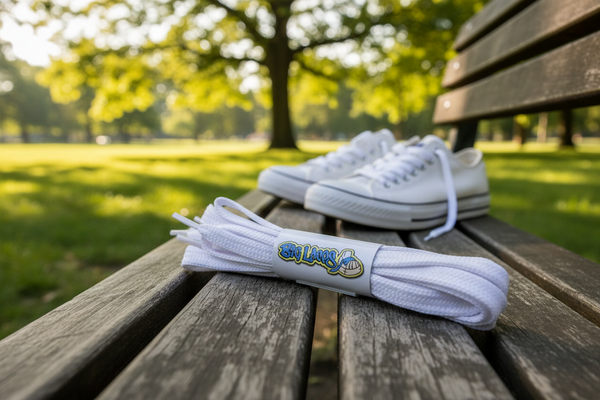 a pair of flat white shoelaces