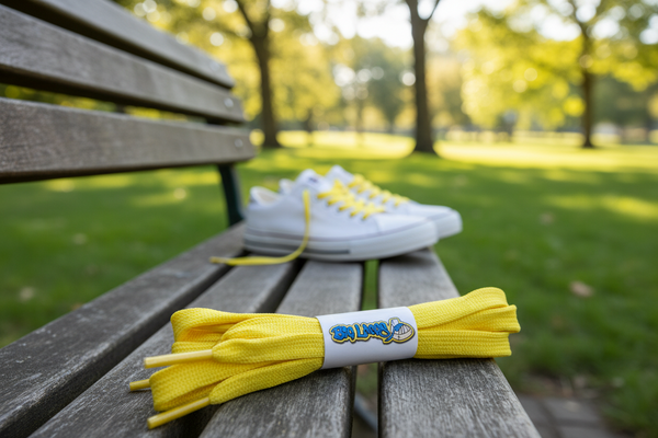 a pair of flat 8mm wide yellow shoelaces