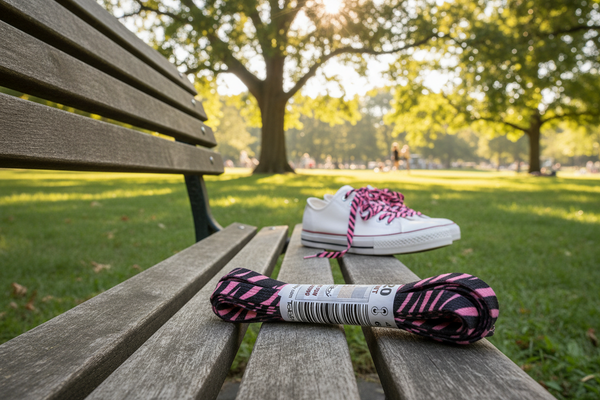a pair of black and pink patterned shoelaces for shoes and boots