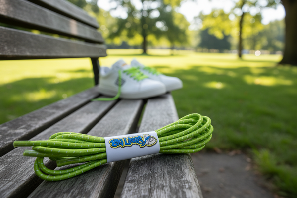 a pair of lime green with white fleck elastic lock shoelaces