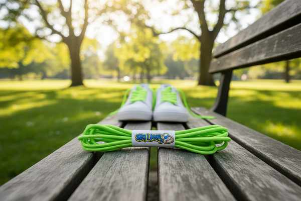 a pair of neon green elastic lock shoelaces