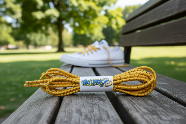 a pair of orange with black fleck elastic lock shoelaces