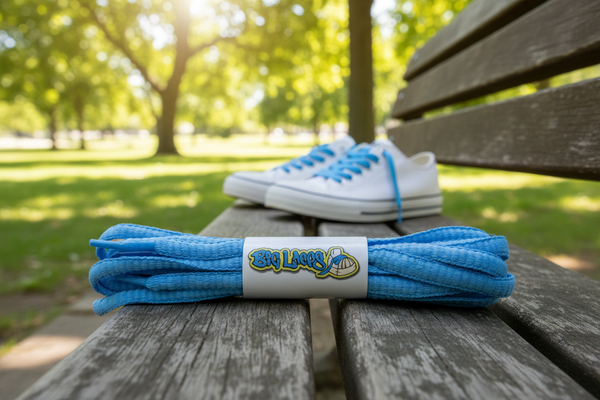 a pair of oval azure blue shoelaces