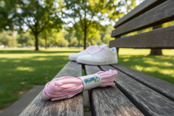 a pair of oval baby pink shoelaces