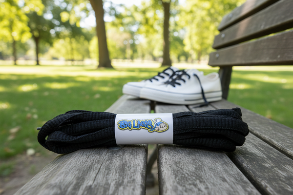 a pair of oval black shoelaces